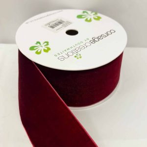 BURGUNDY WIRED VELVET RIBBON 24596