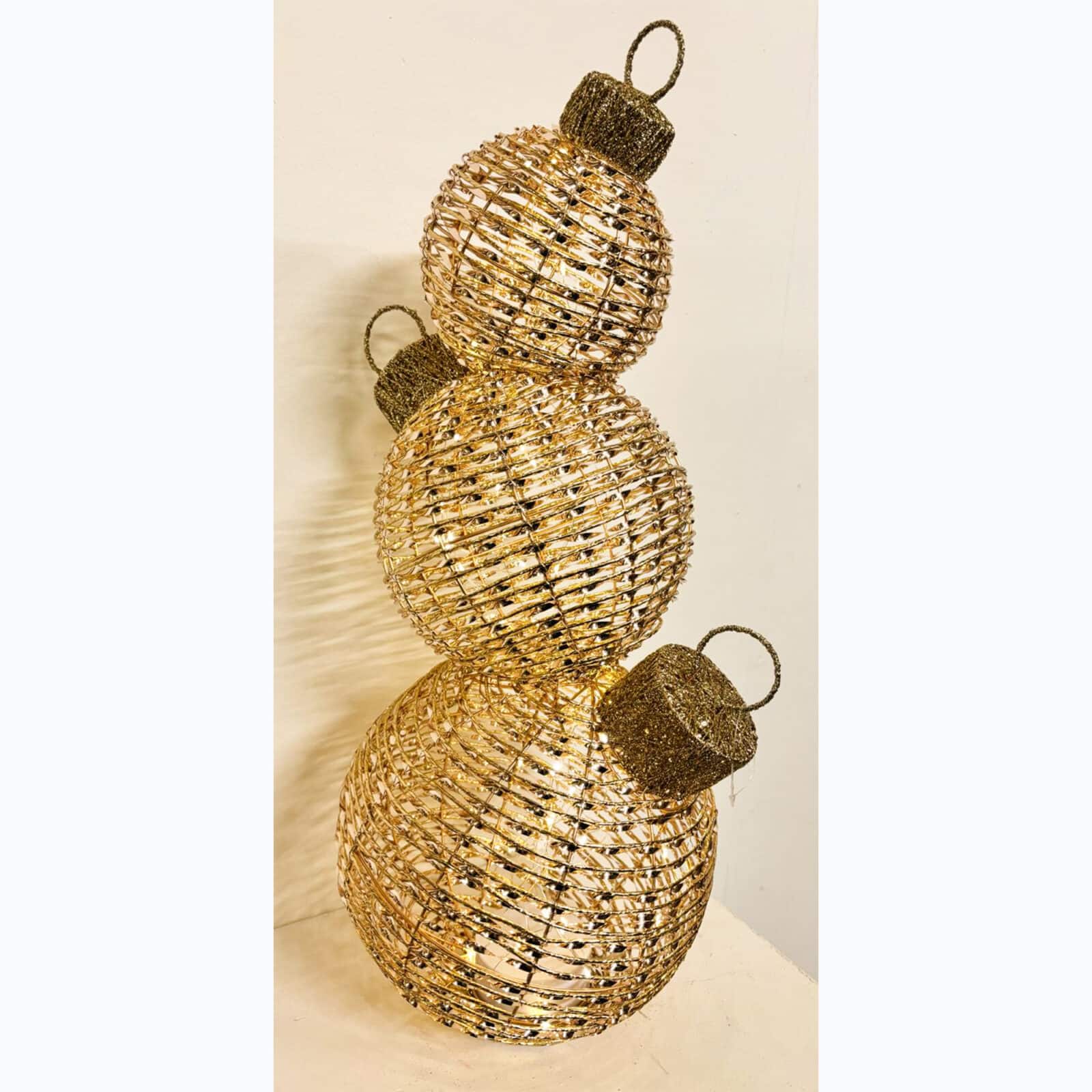 GOLD TRIPLE ROTATING BAUBLE STACK WITH LIGHTS 24790
