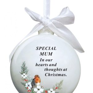 Glass Bauble W Robin & Bow Tie Hanger MUM
