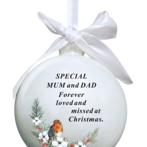 Glass Bauble W Robin & Bow Tie Hanger MUM & DAD