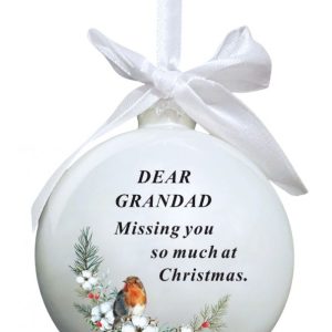 Glass Bauble W Robin & Bow Tie Hanger Grandad