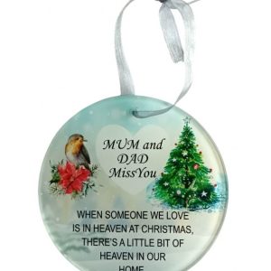 Grave Ornament Christmas Robin Tree Hanging Disc MUM + DAD