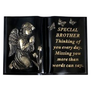 Grave Ornament Praying Cherub Black Book BROTHER