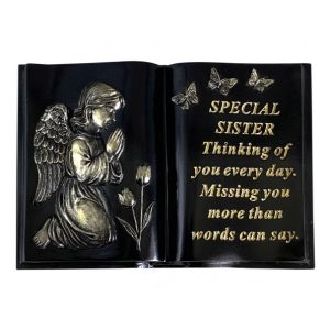Grave Ornament Praying Cherub Black Book SISTER