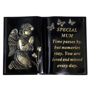 Grave Ornament Praying Cherub Black Book MUM