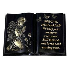Grave Ornament Praying Cherub Black Book MUM & DAD