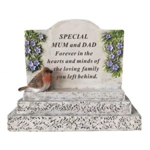 Grave Ornament Robin And Lilac Floral Design MUM & DAD