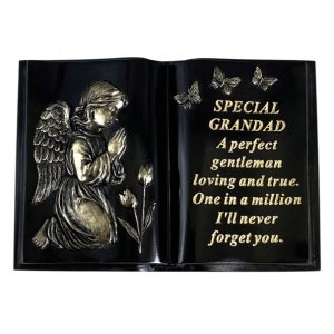 Grave Ornament Praying Cherub Black Book GRANDAD