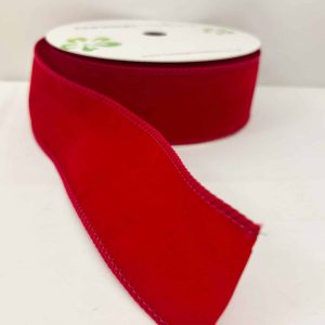 RED WIRED VELVET RIBBON 24516